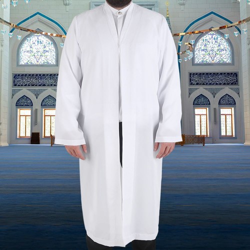  Beyaz Buhara Yaka Pratik Namaz Cübbesi - Sarık Kumaşı Hediyeli